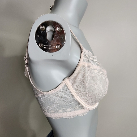 Le Mystere Peach Pink Deep V Lace Unpadded Sexy Bra Size 32 DDD/F - Picture 4 of 11